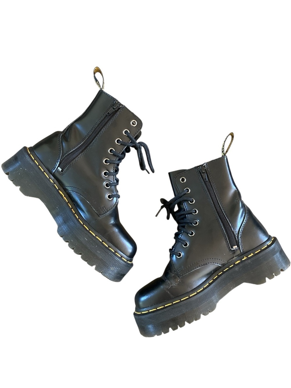 Dr. Martens Jadon Black Smooth Leather Platform Combat Boots Side Zip EU 37 US 6 - Picture 2 of 9